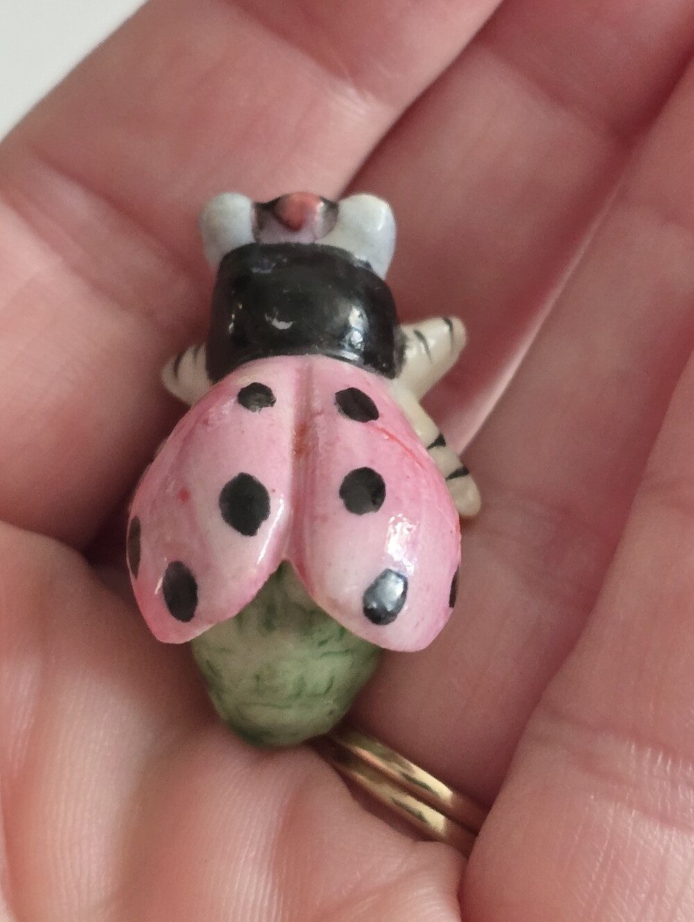 Vintage ladybug brooch bone china pin lady bug beetle insect ceramic bird